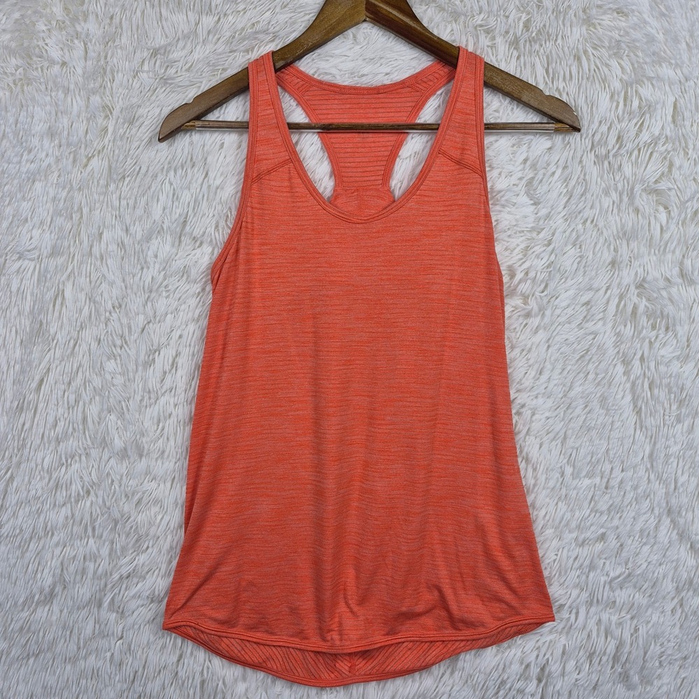 Lululemon Essential Tank Orange Heathered Racerback Tulip Back Top Sz S Yoga